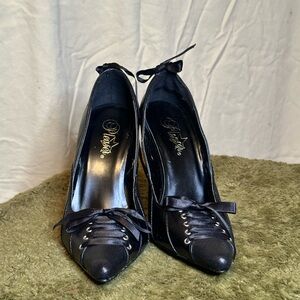 Black Pleaser Laced Up Pointed Toe Heels